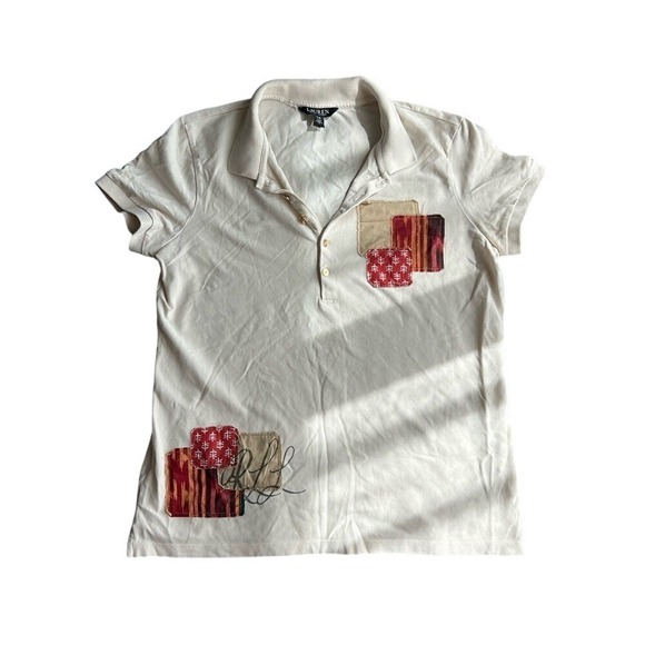Ralph Lauren Patchwork Plique Polo shirt gold button‎ RLL writing Large - Picture 2 of 9